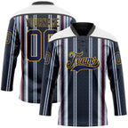Custom Black Navy Red Gold-White 3D Pattern Design Stripe Hockey Lace Neck Jersey