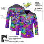 Custom Purple Pea Green-Black 3D Pattern Trippy Psychedelic Magic Mushrooms Hockey Lace Neck Jersey
