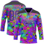 Custom Purple Pea Green-Black 3D Pattern Trippy Psychedelic Magic Mushrooms Hockey Lace Neck Jersey