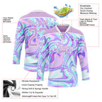 Custom Light Purple Pink Blue-White 3D Pattern Trippy Psychedelic Fluid Trendy Holographic Vaporwave Style Hockey Lace Neck Jersey