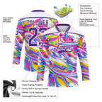 Custom White Purple Yellow Pink-Blue 3D Pattern Trippy Psychedelic Fluid Hockey Lace Neck Jersey