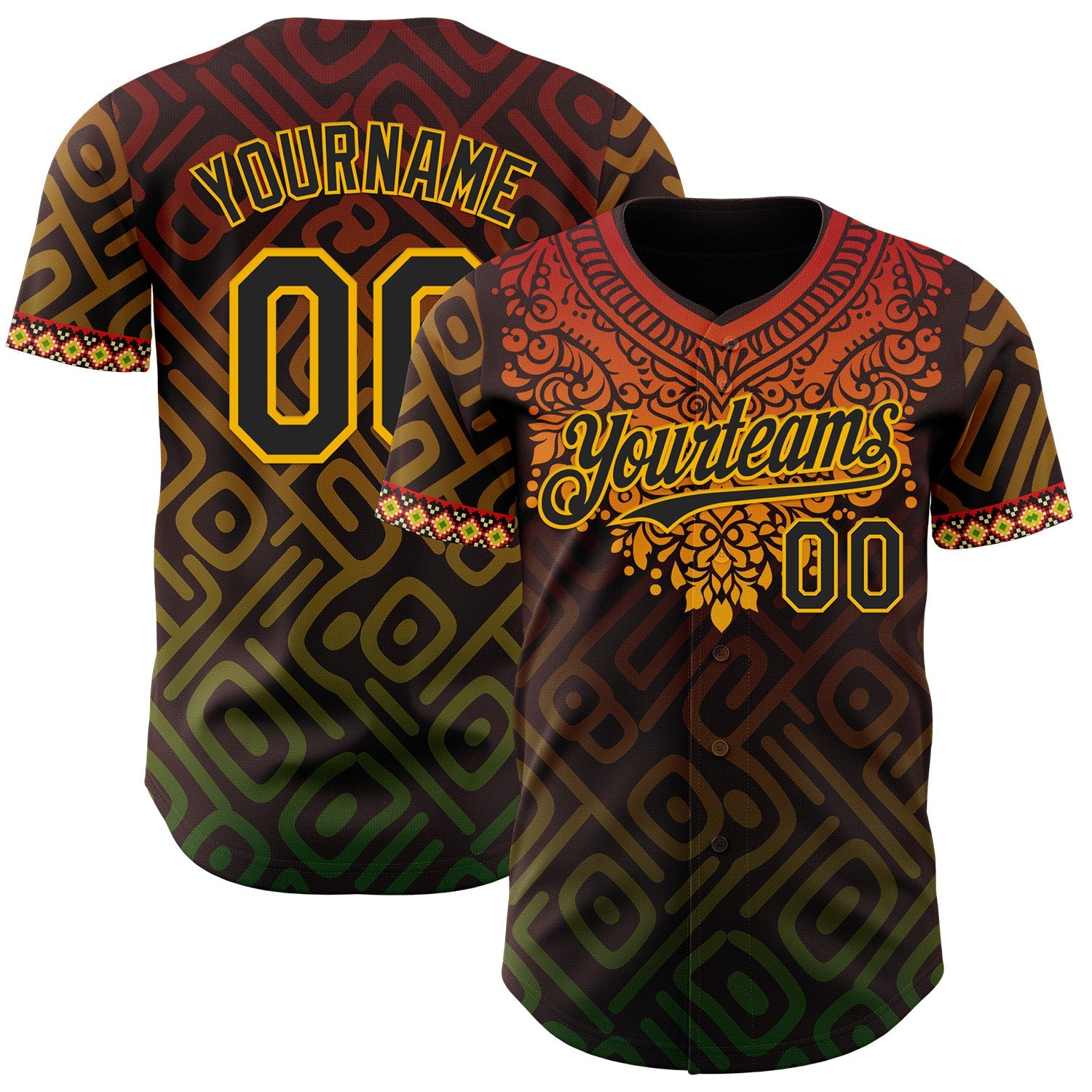 Custom Brown Black Red Gold-Green 3D Pattern Design Black History Month Africa Tribal Authentic Baseball Jersey
