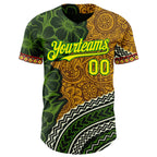 Custom Old Gold Light Yellow Grass Green Black-Red 3D Pattern Design Black History Month Africa Tribal Authentic Baseball Jersey