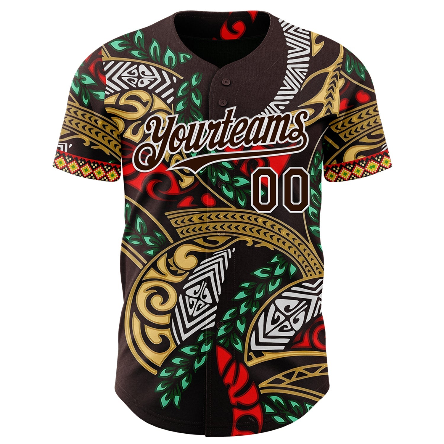 Custom Brown Green Red Yellow-White 3D Pattern Design Black History Month Africa Tribal Authentic Baseball Jersey