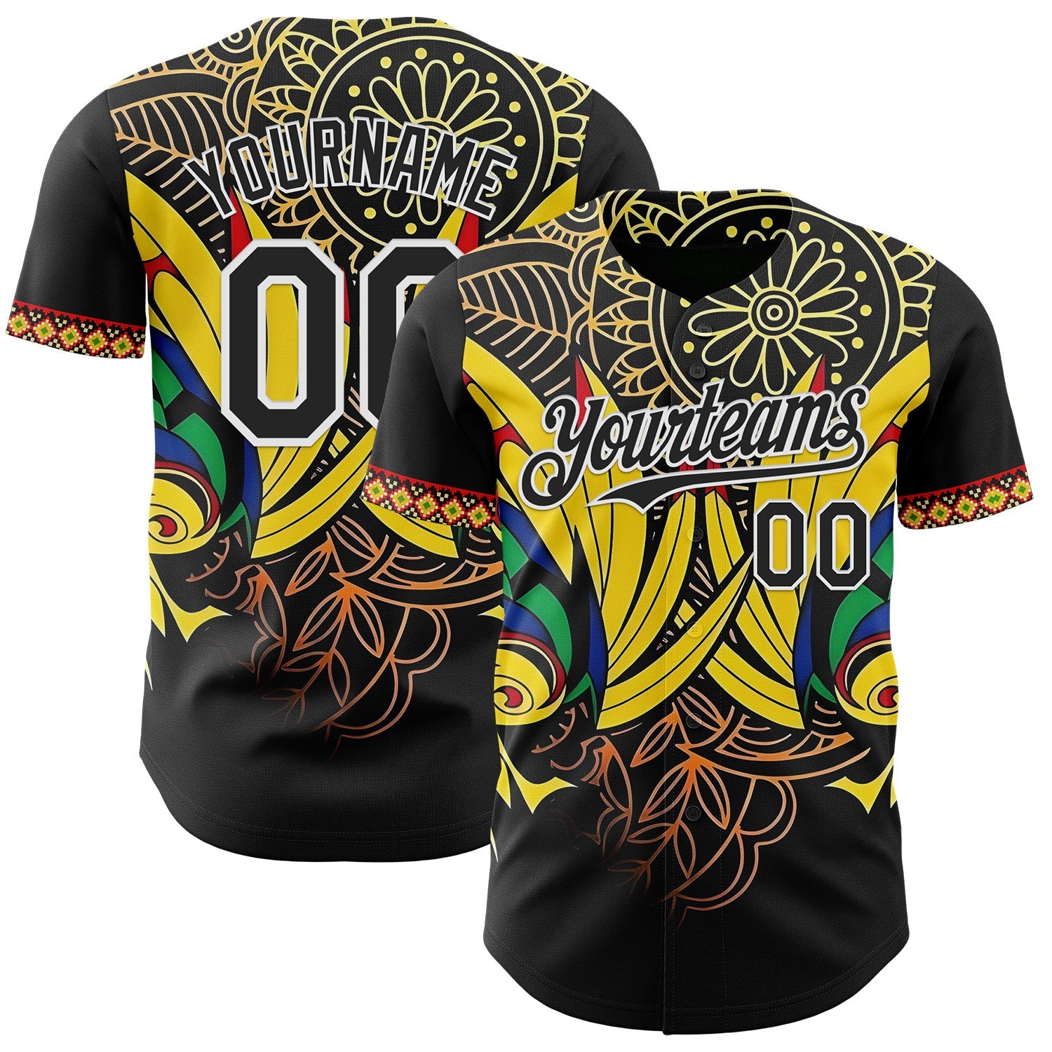 Custom Black Yellow Red Green-White 3D Pattern Design Black History Month Africa Tribal Authentic Baseball Jersey