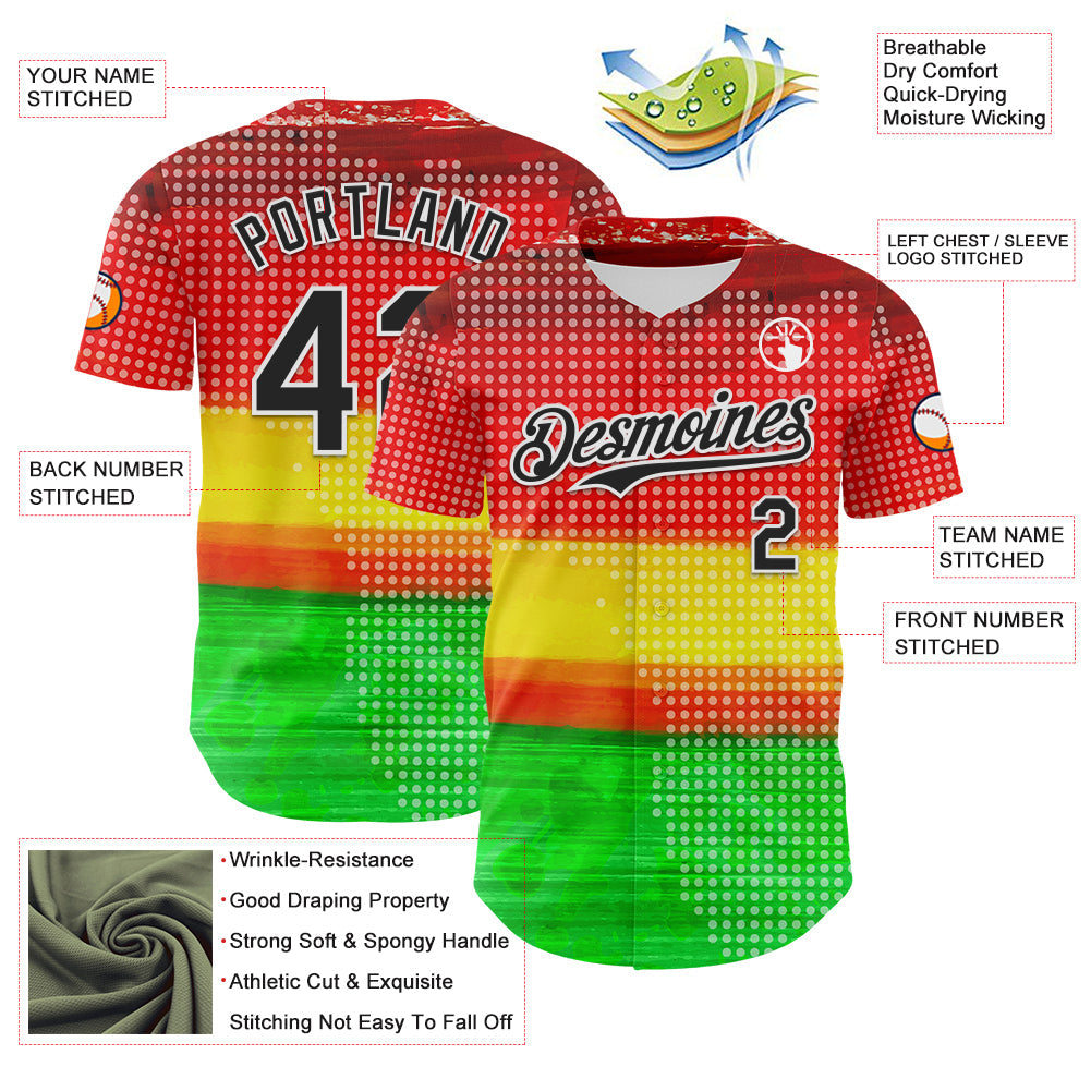 Custom Red Black Yellow Green-White 3D Pattern Design Black History Month Polka Dots Authentic Baseball Jersey