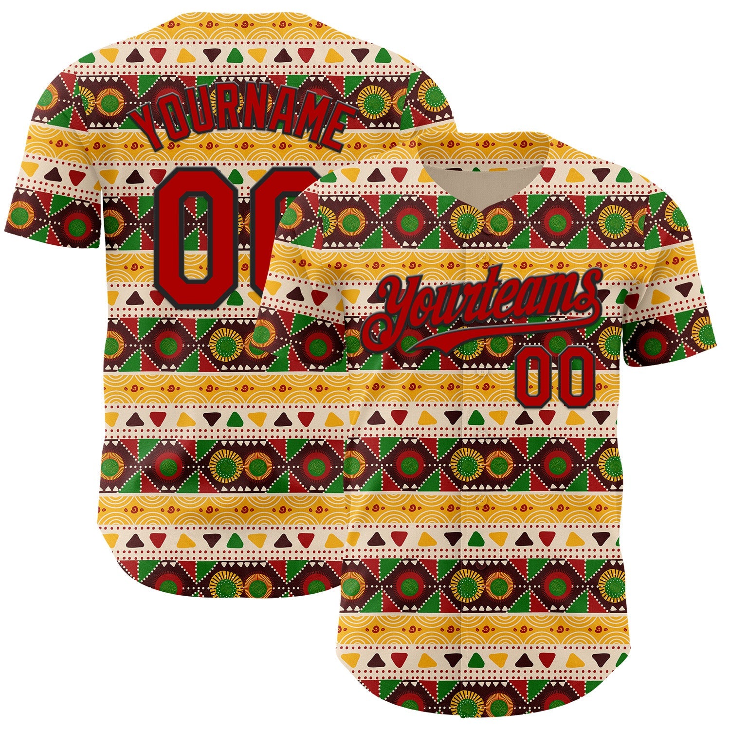 Custom Cream Red Yellow Green-Black 3D Pattern Design Black History Month African Ethnicity Style Authentic Baseball Jersey