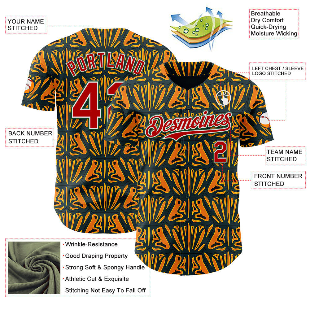Custom Black Red Yellow Green-White 3D Pattern Design Black History Month African Ethnicity Style Authentic Baseball Jersey