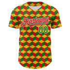 Custom Yellow Grass Green Red-White 3D Pattern Design Black History Month Abstract Geometric Authentic Baseball Jersey