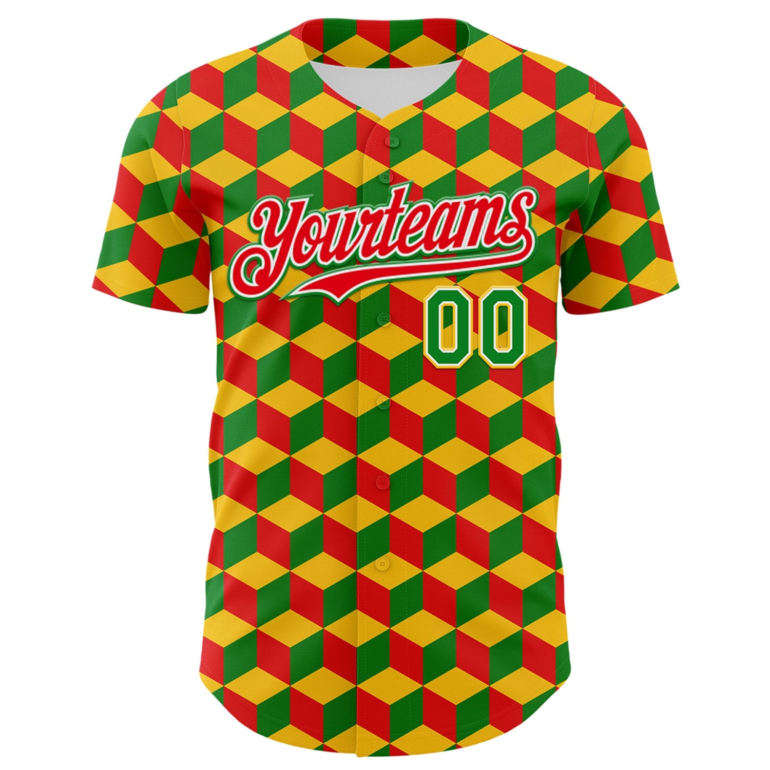 Custom Yellow Grass Green Red-White 3D Pattern Design Black History Month Abstract Geometric Authentic Baseball Jersey