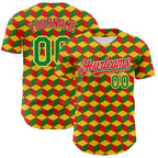 Custom Yellow Grass Green Red-White 3D Pattern Design Black History Month Abstract Geometric Authentic Baseball Jersey