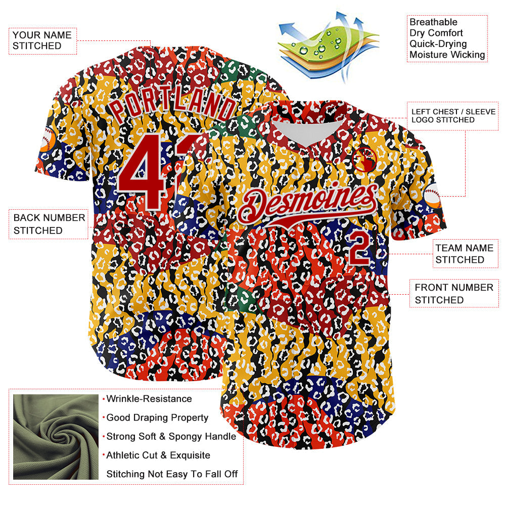 Custom Yellow Red Black Green-White 3D Pattern Design Black History Month Animal Print Authentic Baseball Jersey