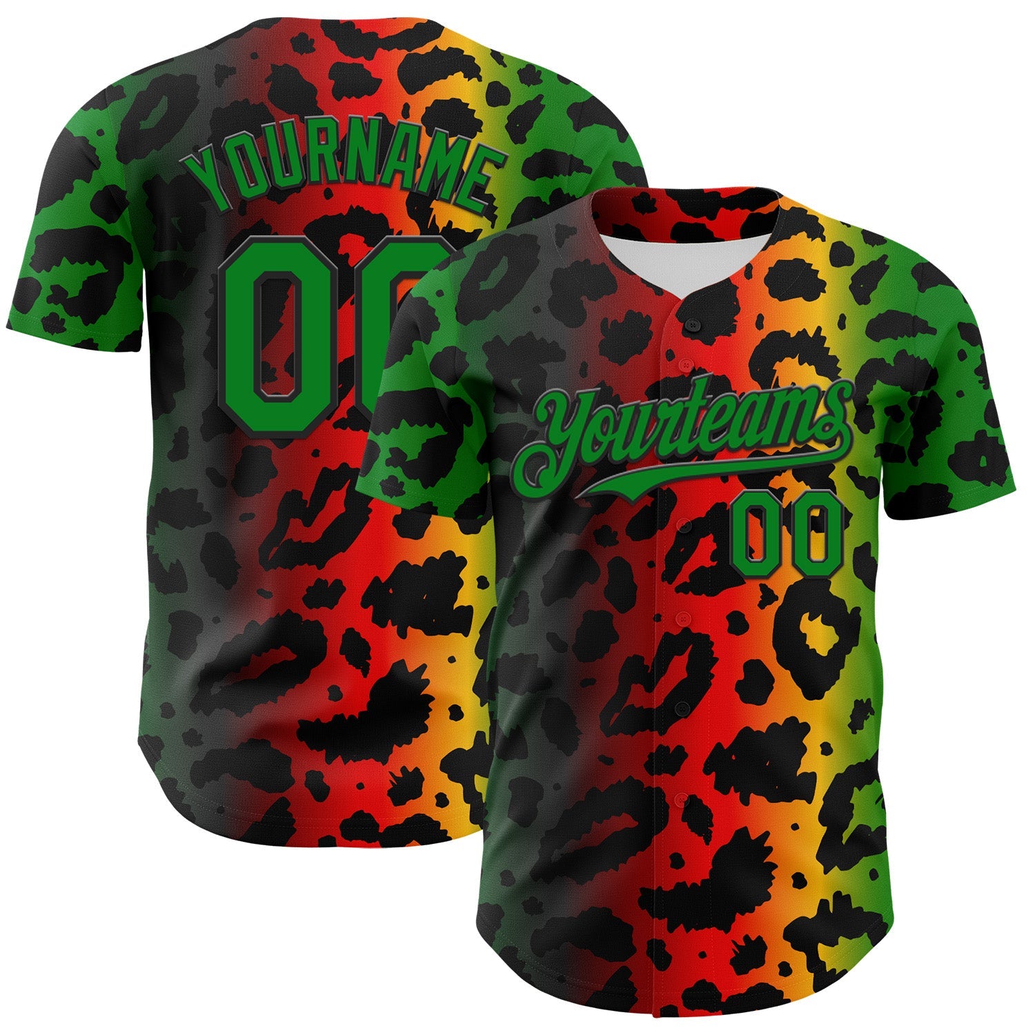 Custom Black Grass Green Yellow-Red 3D Pattern Design Black History Month African Ethnicity Style Animal Print Authentic Baseball Jersey