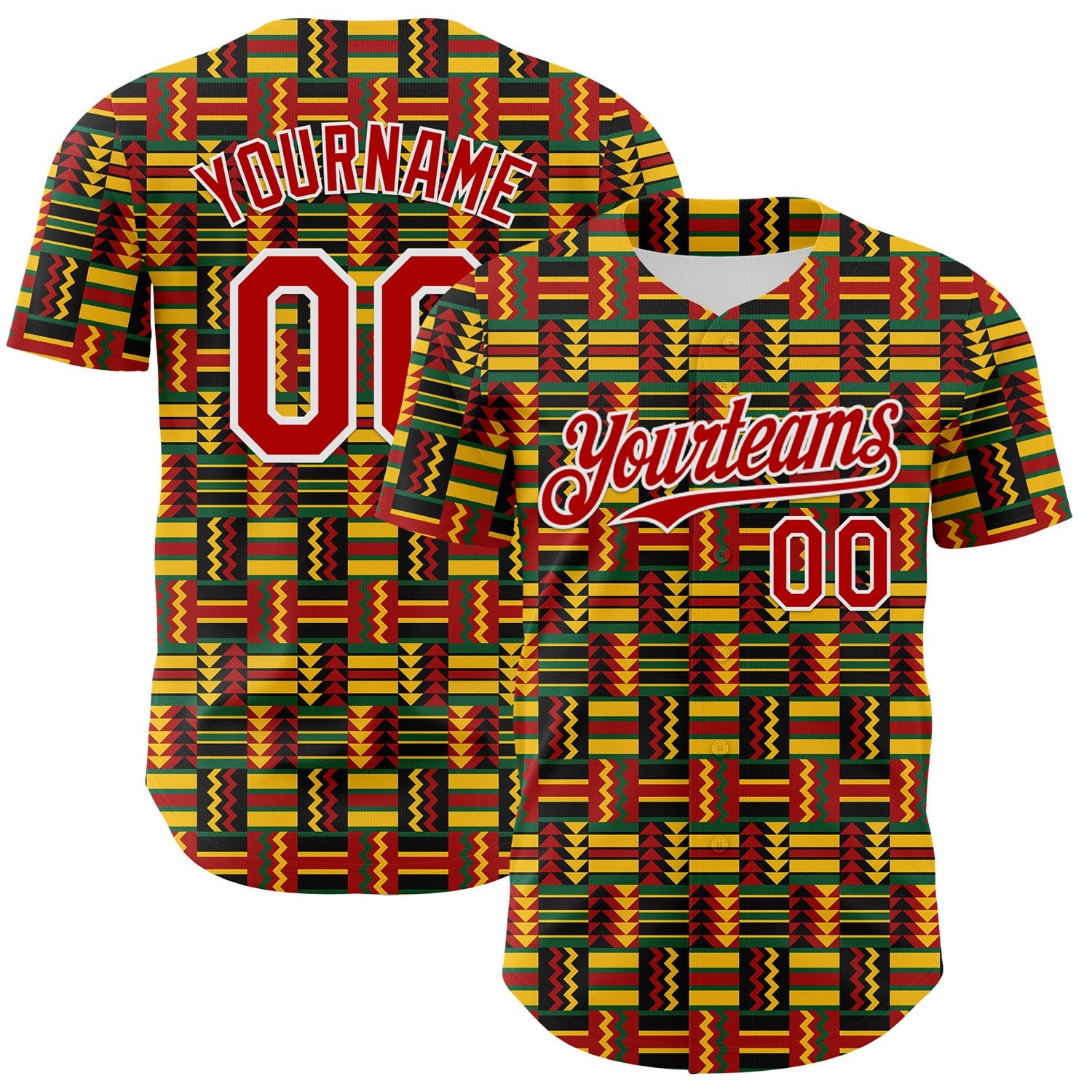 Custom Black Red Yellow Green-White 3D Pattern Design Black History Month African Ethnicity Style Abstract Geometric Authentic Baseball Jersey