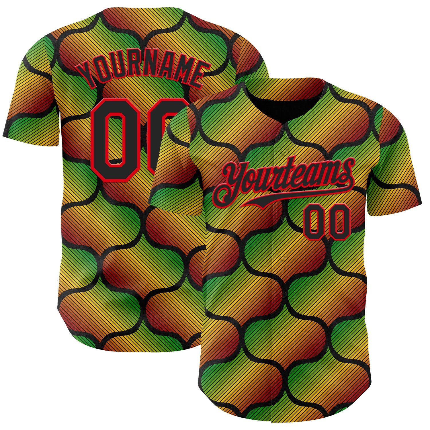 Custom Black Fire Red Green-Yellow 3D Pattern Design Black History Month Gradient African Ethnicity Style Authentic Baseball Jersey