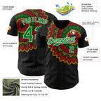 Custom Black Grass Green Red Yellow-White 3D Pattern Design Black History Month African Ethnicity Style Authentic Baseball Jersey