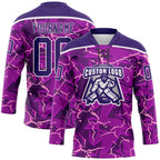 Custom Purple Black Pink-White 3D Pattern Lightning Hockey Lace Neck Jersey