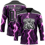 Custom Black Purple Pink-White 3D Pattern Lightning Hockey Lace Neck Jersey