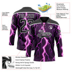 Custom Black Purple Pink-White 3D Pattern Lightning Hockey Lace Neck Jersey