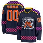 Custom Navy Orange Purple Pink-White 3D Pattern Plaid Hockey Jersey