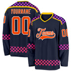Custom Navy Orange Purple Pink-White 3D Pattern Plaid Hockey Jersey