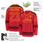 Custom Red Black-Gold 3D Pattern Plaid Hockey Jersey