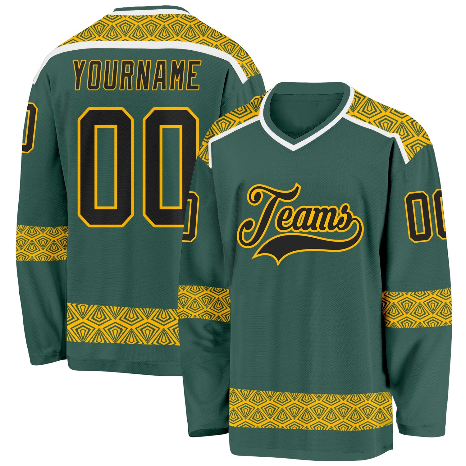 Custom Green Black Gold-White 3D Pattern Plaid Hockey Jersey