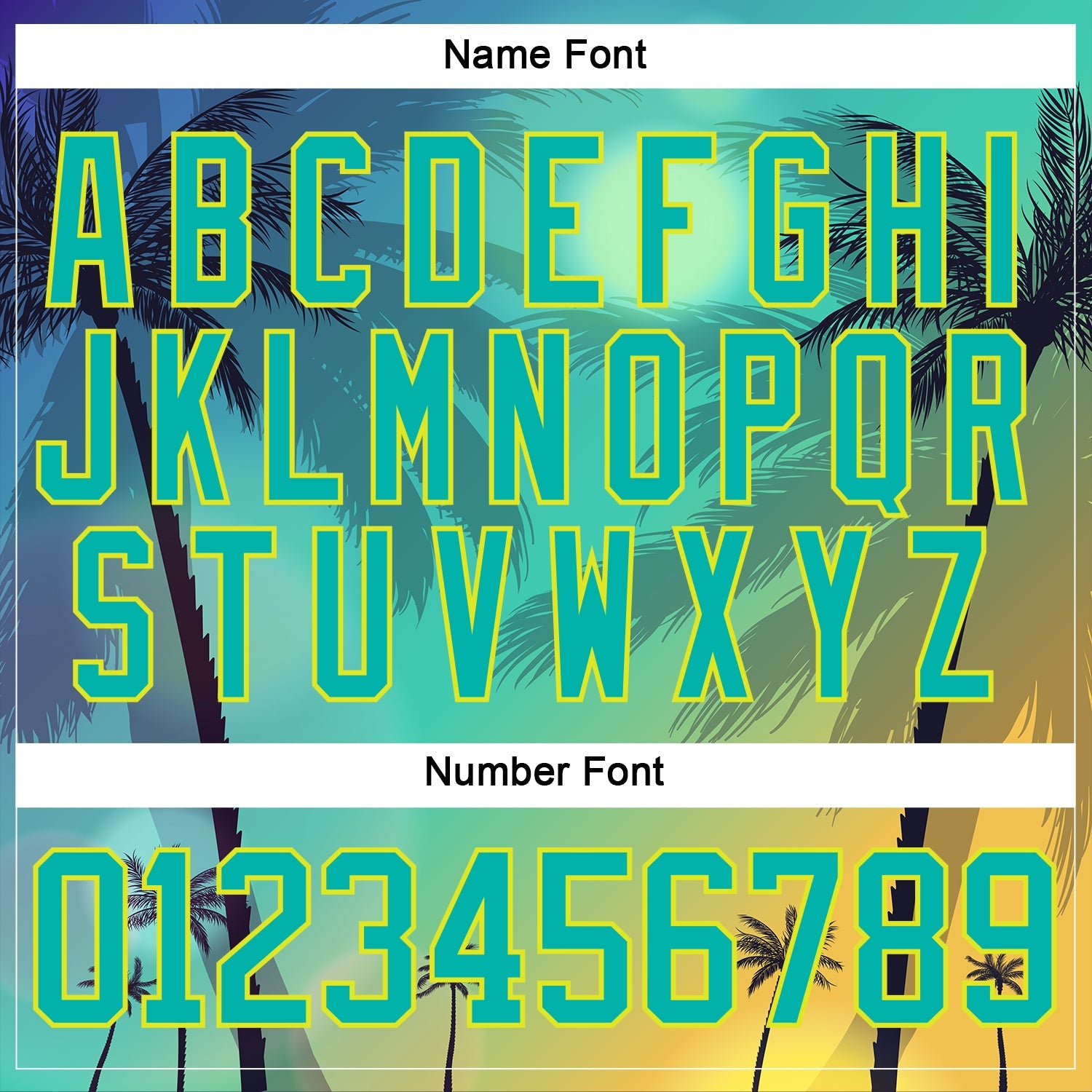 Custom Aqua Neon Yellow-Pea Green 3D Pattern Gradient Hawaii Tropical Palm Trees Hockey Lace Neck Jersey