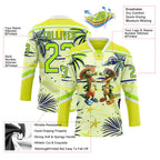 Custom Neon Yellow Neon Green Dark Purple-White 3D Pattern Hawaii Tropical Palm Trees Hockey Lace Neck Jersey