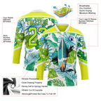 Custom Neon Yellow Neon Green Dark Purple-White 3D Pattern Hawaii Tropical Palm Trees Hockey Lace Neck Jersey