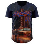 Custom Blue Royal-Orange Chicago Illinois The Theatre Landmark City Symbol Authentic Baseball Jersey