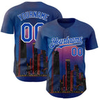Custom Blue Thunder Blue-White Chicago Illinois Nightscape Landmark City Symbol Authentic Baseball Jersey