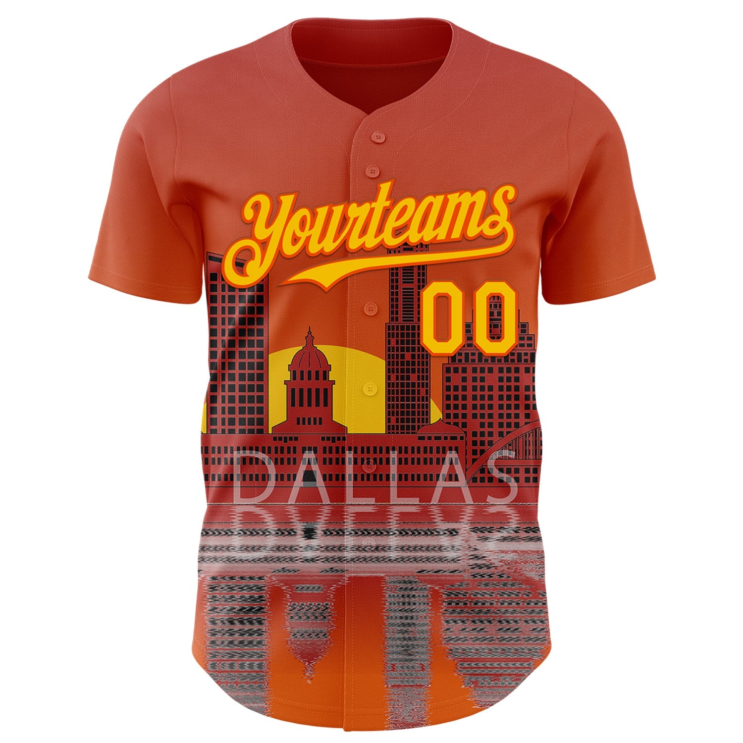 Custom Orange Yellow Dallas Texas Sunset Cityscape Landmark City Symbol Authentic Baseball Jersey