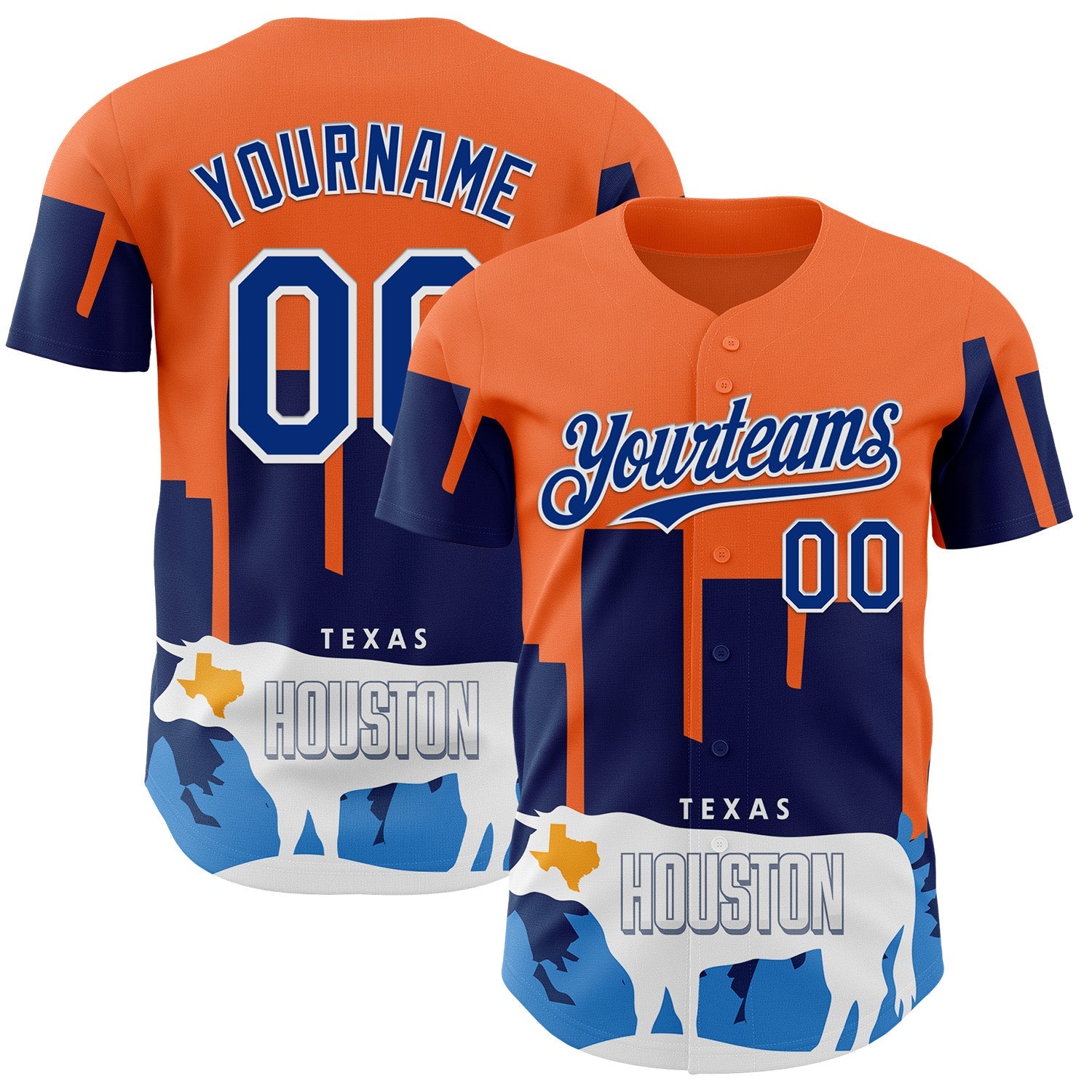 Custom Orange Royal-White Houston Texas Cityscape Landmark City Symbol Authentic Baseball Jersey