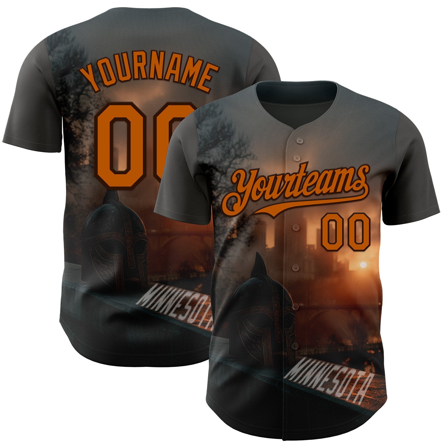 Custom Gray Texas Orange-Brown Minnesota Sunset Cityscape Vikings City Symbol Authentic Baseball Jersey