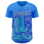 Custom Blue Thunder Blue-White Chicago Illinois Cityscape Skyline City Symbol Authentic Baseball Jersey