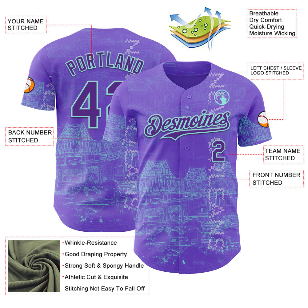 Custom Purple Ice Blue New Orleans Louisiana Mississippi River Bridge Cityscape City Symbol Authentic Baseball Jersey