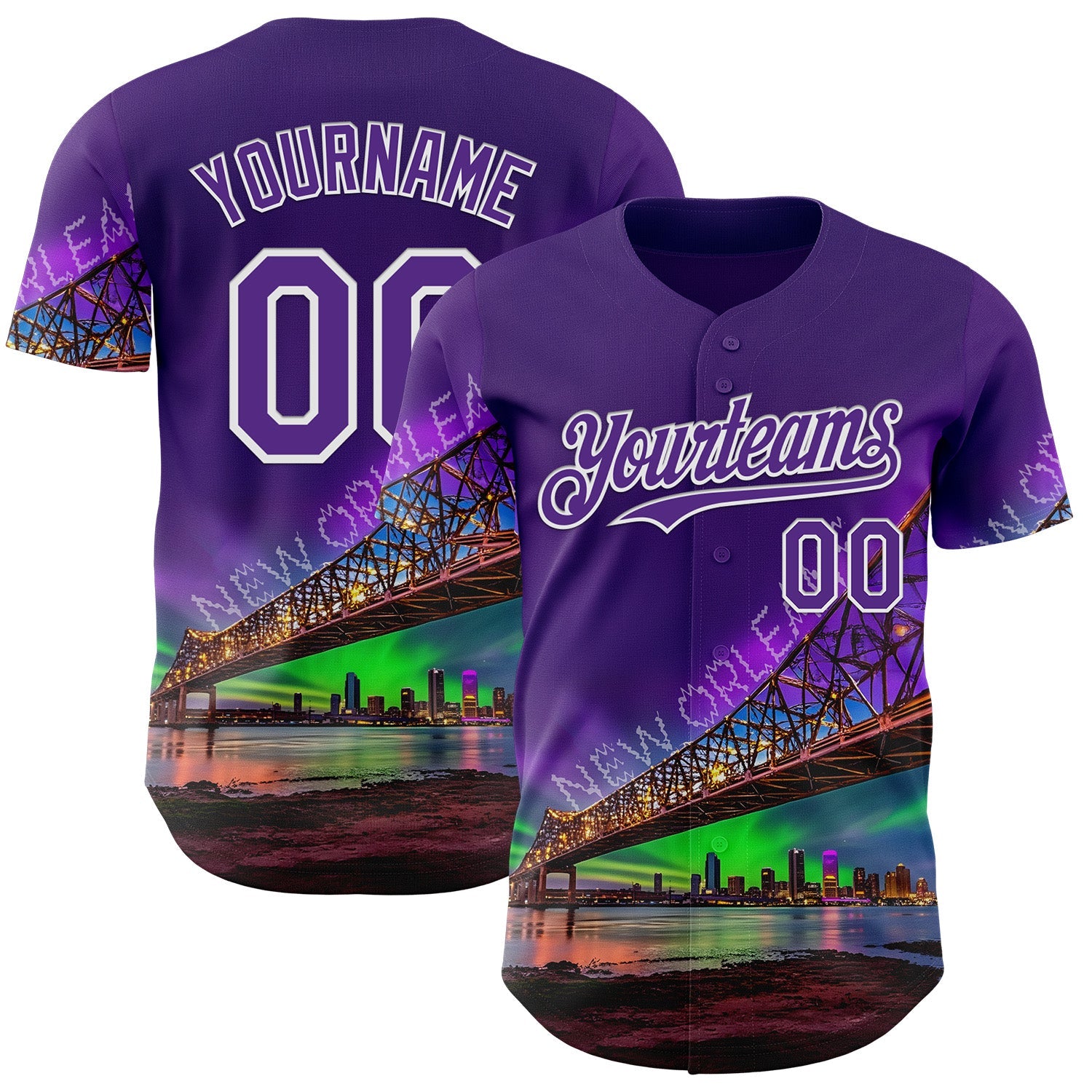 Custom Purple White New Orleans Louisiana Cityscape Landmark City Symbol Authentic Baseball Jersey