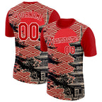 Custom Red Cream Black-White Japan Pagoda Performance T-Shirt