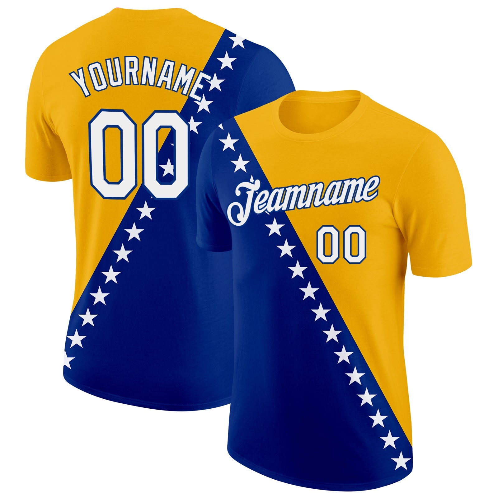 Custom Gold White-Royal Bosnia And Herzegovina Star Performance T-Shirt