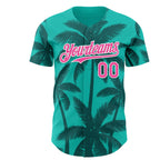 Custom Aqua Pink Teal-White Tropical Hawaii Palm Trees Authentic Baseball Jersey