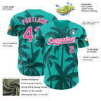 Custom Aqua Pink Teal-White Tropical Hawaii Palm Trees Authentic Baseball Jersey