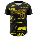 Custom Black Yellow 3D Pattern Design Car Racing Formula Auto Motorsport Authentic Baseball Jersey