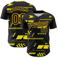 Custom Black Yellow 3D Pattern Design Car Racing Formula Auto Motorsport Authentic Baseball Jersey