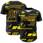 Custom Black Yellow 3D Pattern Design Car Racing Formula Auto Motorsport Authentic Baseball Jersey