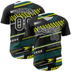 Custom Black White Yellow-Green 3D Pattern Design Car Racing Formula Auto Motorsport Authentic Baseball Jersey