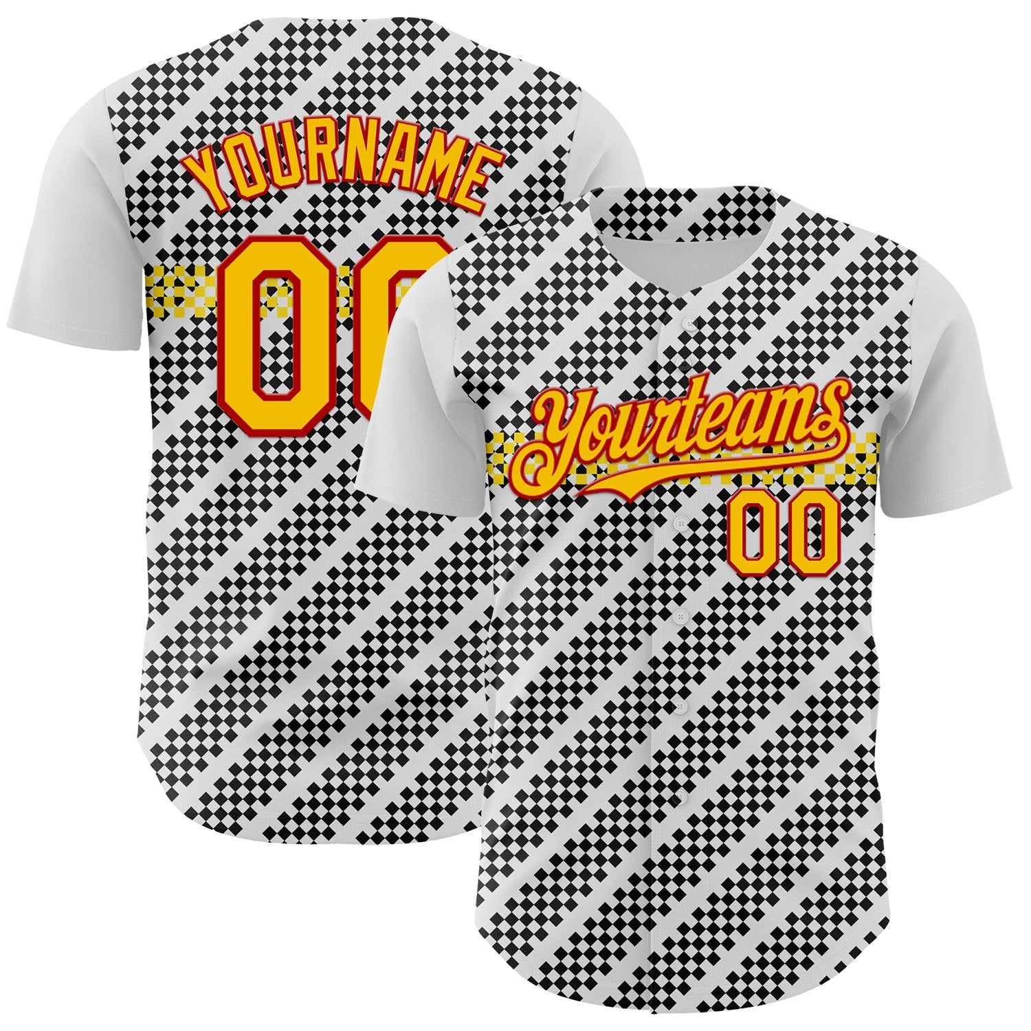 Custom White Yellow Red-Black 3D Pattern Design Car Racing Formula Auto Motorsport Authentic Baseball Jersey