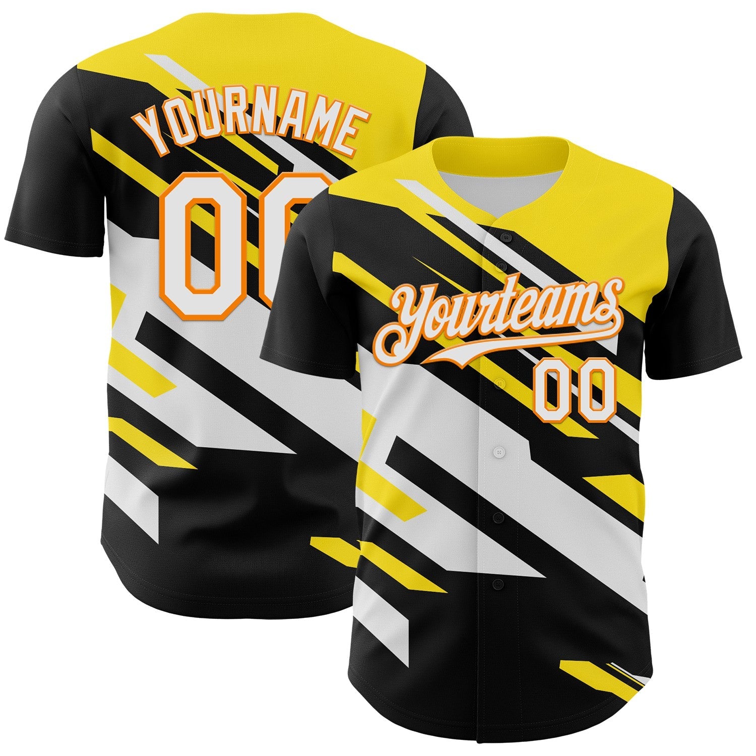 Custom Black White Bay Orange-Yellow 3D Pattern Design Car Racing Formula Auto Motorsport Authentic Baseball Jersey