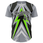 Custom Gray Black White-Green 3D Pattern Design Car Racing Formula Auto Motorsport Authentic Baseball Jersey
