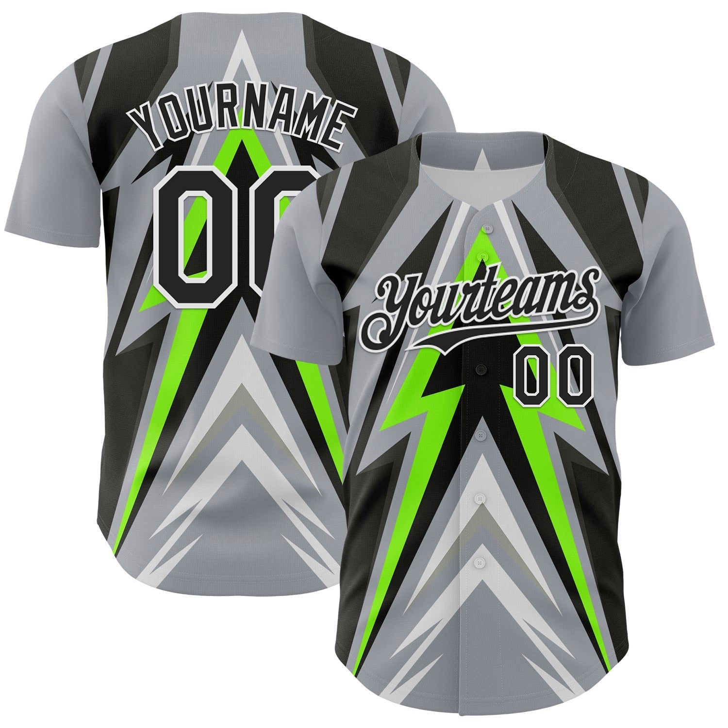 Custom Gray Black White-Green 3D Pattern Design Car Racing Formula Auto Motorsport Authentic Baseball Jersey
